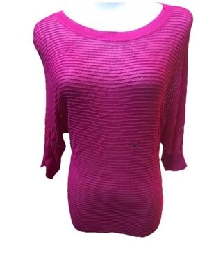 Y2K Express NWT Fuchsia Open Knit Ribbed Sweater Dolman Sleeve Sz XSM